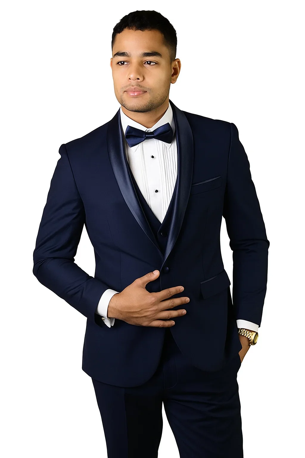 Mens Wool One Button Modern Fit Shawl Prom Tuxedo in Navy - Image 8