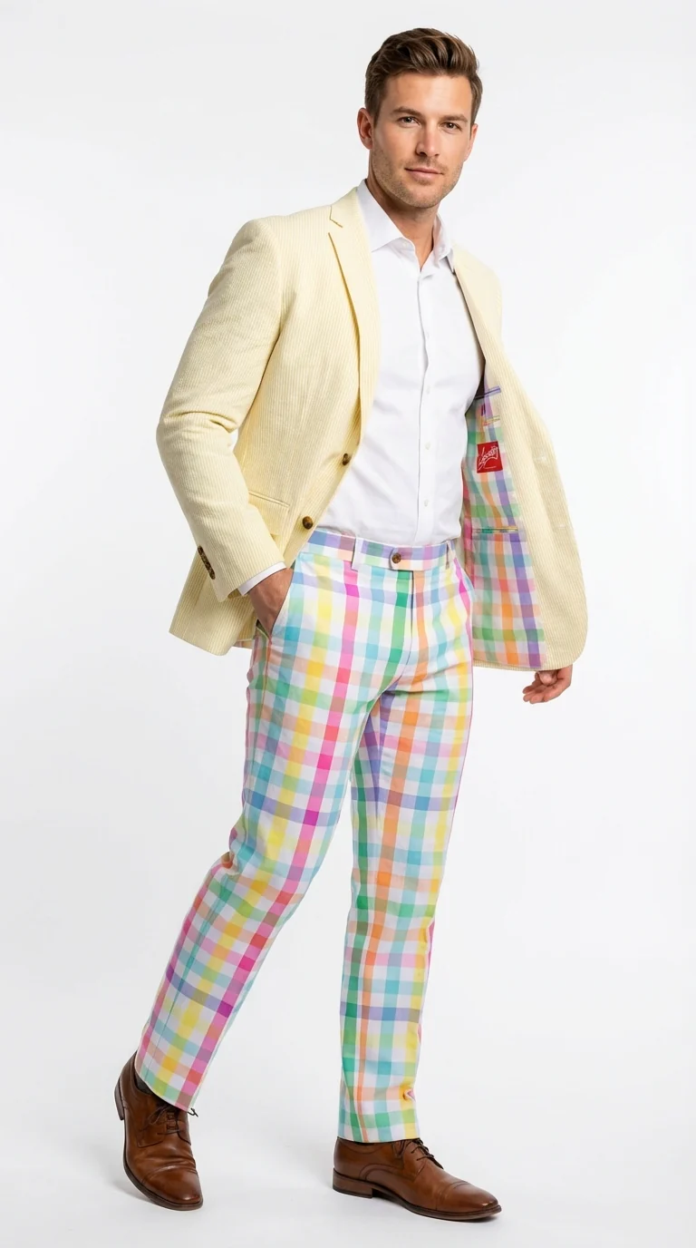 Mens Yellow Seersucker Blazer – Lightweight Summer Sport Coat Formal Casual Wedding Party Jacket - Image 2