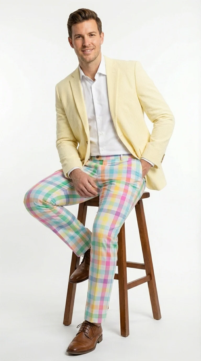 Mens Yellow Seersucker Blazer – Lightweight Summer Sport Coat Formal Casual Wedding Party Jacket - Image 4