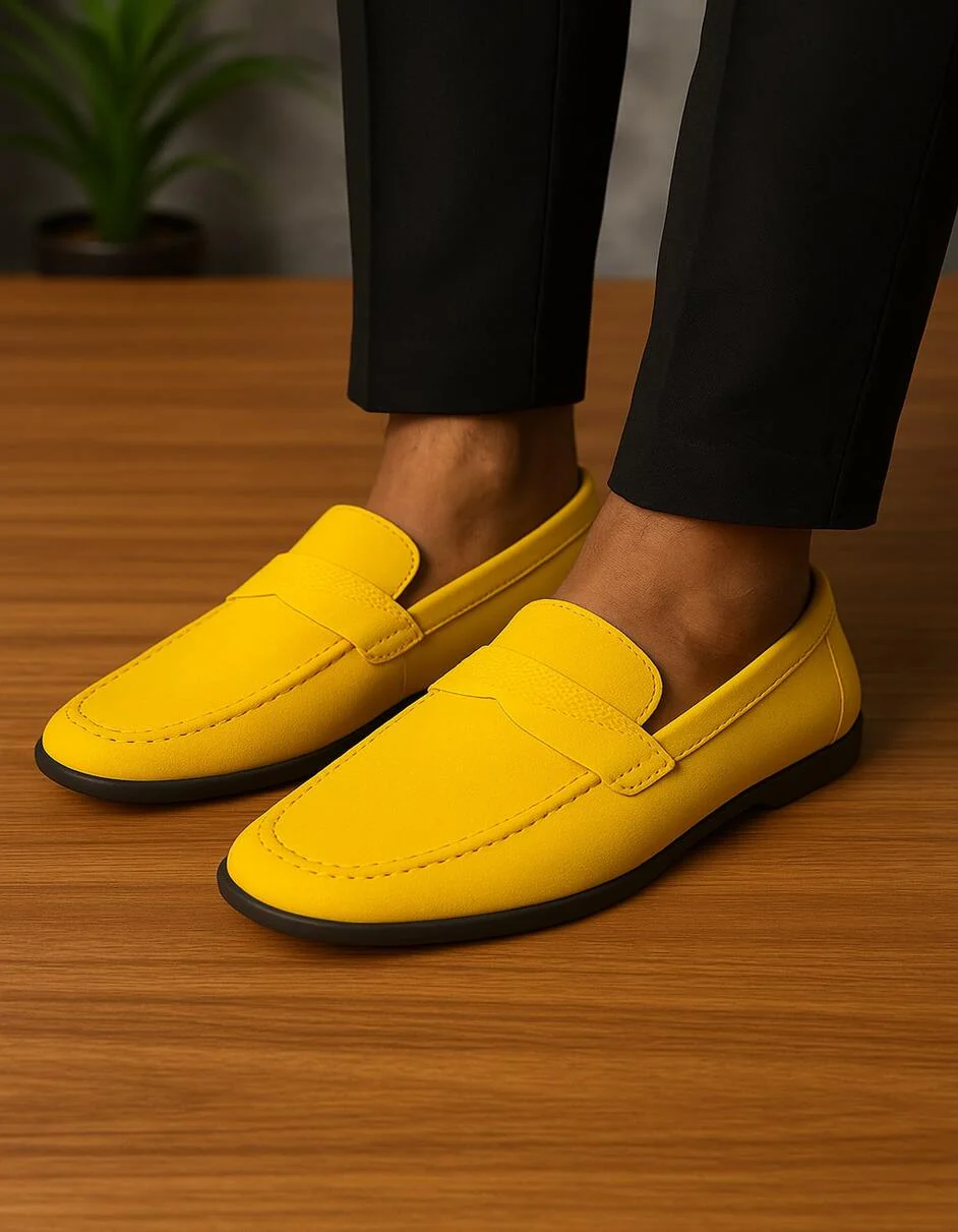 Men's Yellow Suede Loafers – Casual Slip-On Moccasin Driving Shoes - Image 5