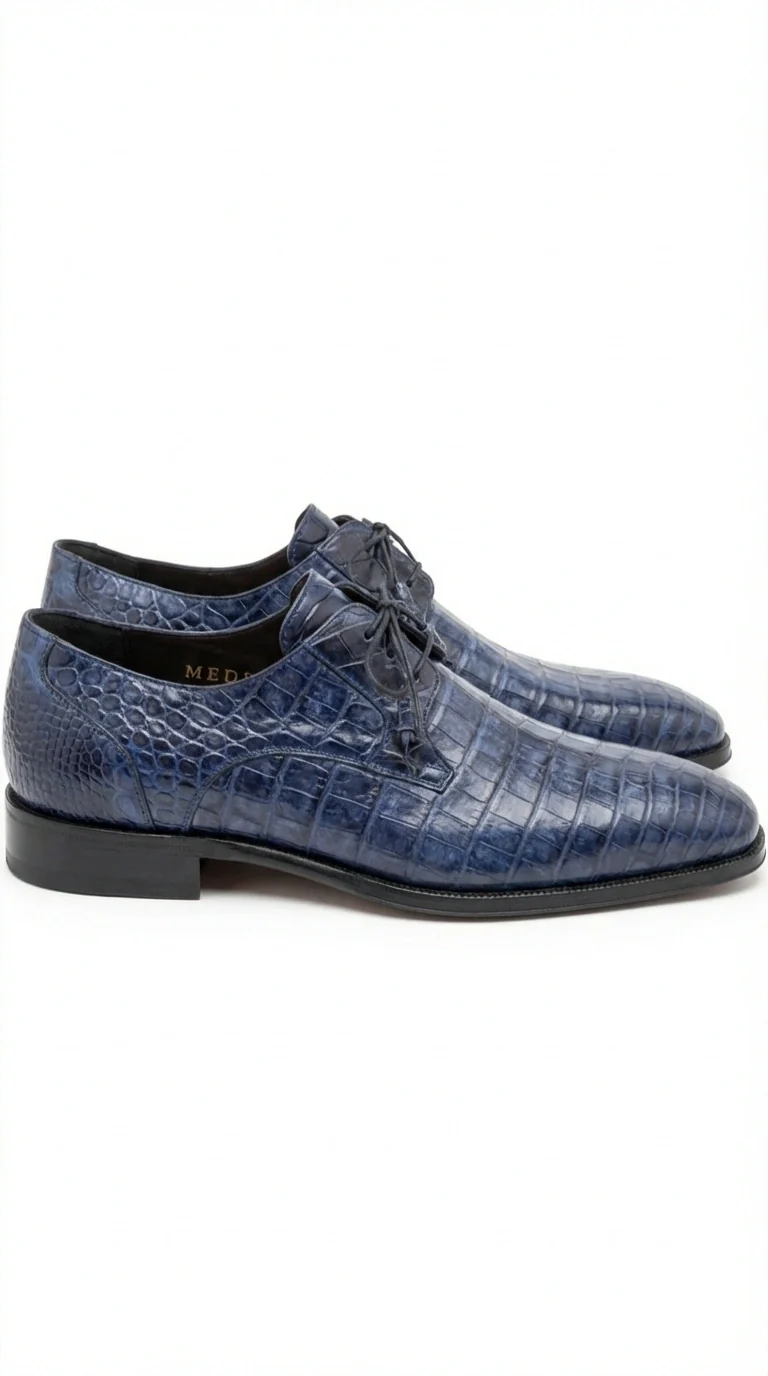 Mezlan Blue Crocodile Alligator Embossed Leather Dress Shoes for Men β Luxury Lace Up Oxford Shoes β Blue Exotic Pattern Formal - Image 4