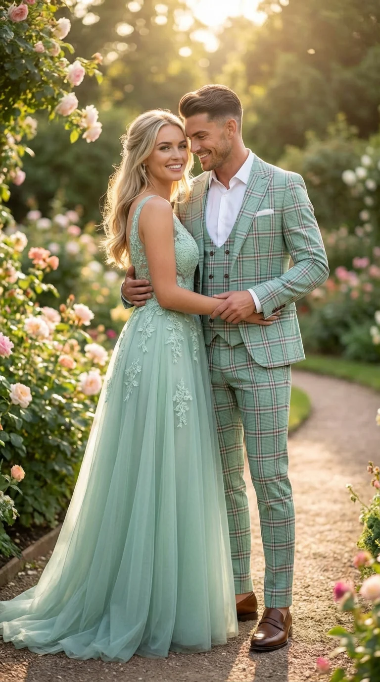 Mint Green Plaid Three Piece Suit for Men | Classic Checkered Formal Suit with Jacket Vest and Pants By Rossiman - Image 6