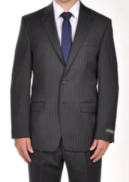 Mix And Match Suits 2 Buttons Men Suit Separates Grey Pinstripe Dress Suit Portly CUT Executive Fit Suit - Mens Portly Suit