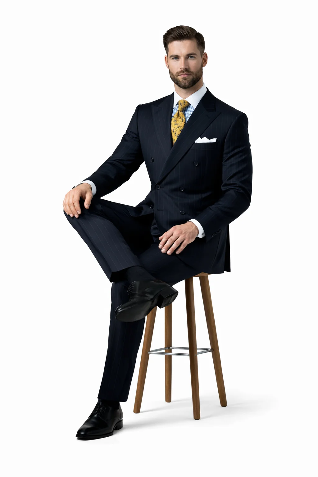 Mix And Match Suits Men's Suit Separates Wool Fabric Navy Blue And White Stripe Suit By Alberto Nardoni Brand - Image 3