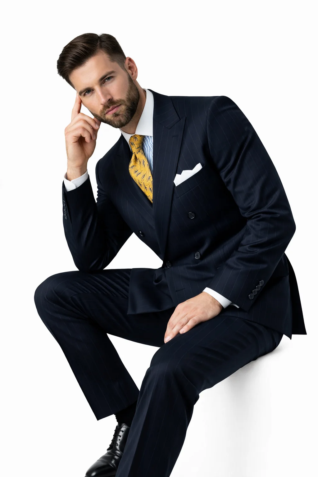 Mix And Match Suits Men's Suit Separates Wool Fabric Navy Blue And White Stripe Suit By Alberto Nardoni Brand - Image 5
