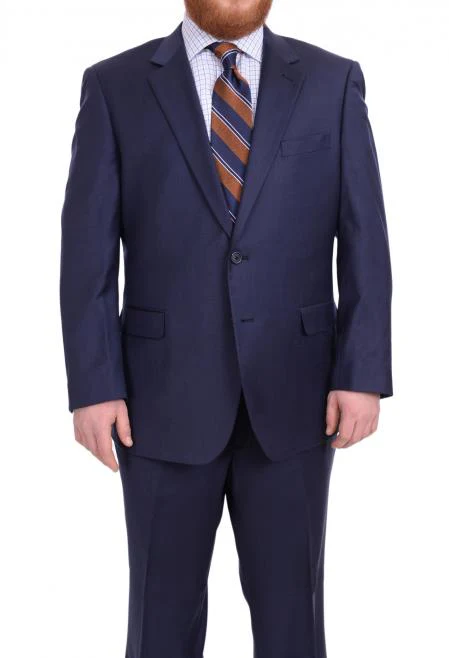 Mix and Match Suits Men's Dark Navy Blue Suit For Men Portly Fit Two Button Super 130's Suit Executive Fit Suit - Mens Portly Suit