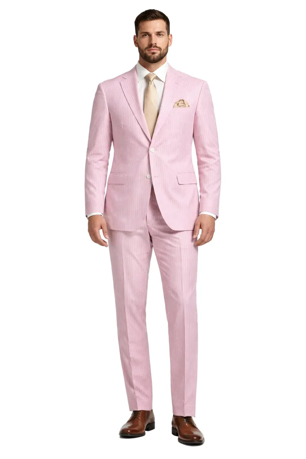 Modern Fit Summer 2 Piece 2 Button Suit Striped Seersucker in Navy - Image 24