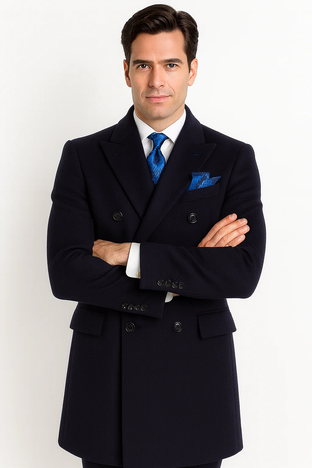 Navy Blue Overcoat - Blue Winter Topcoat - Fabric Double Breasted - Image 4
