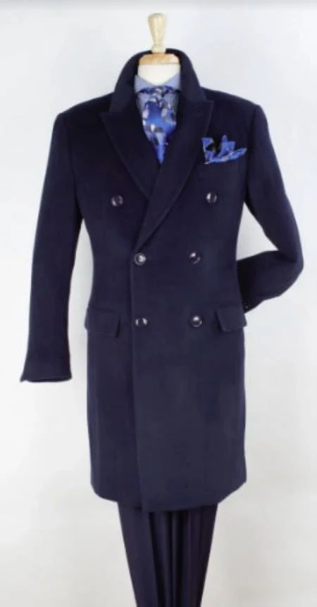 Navy Blue Overcoat - Blue Winter Topcoat - Fabric Double Breasted - Image 9