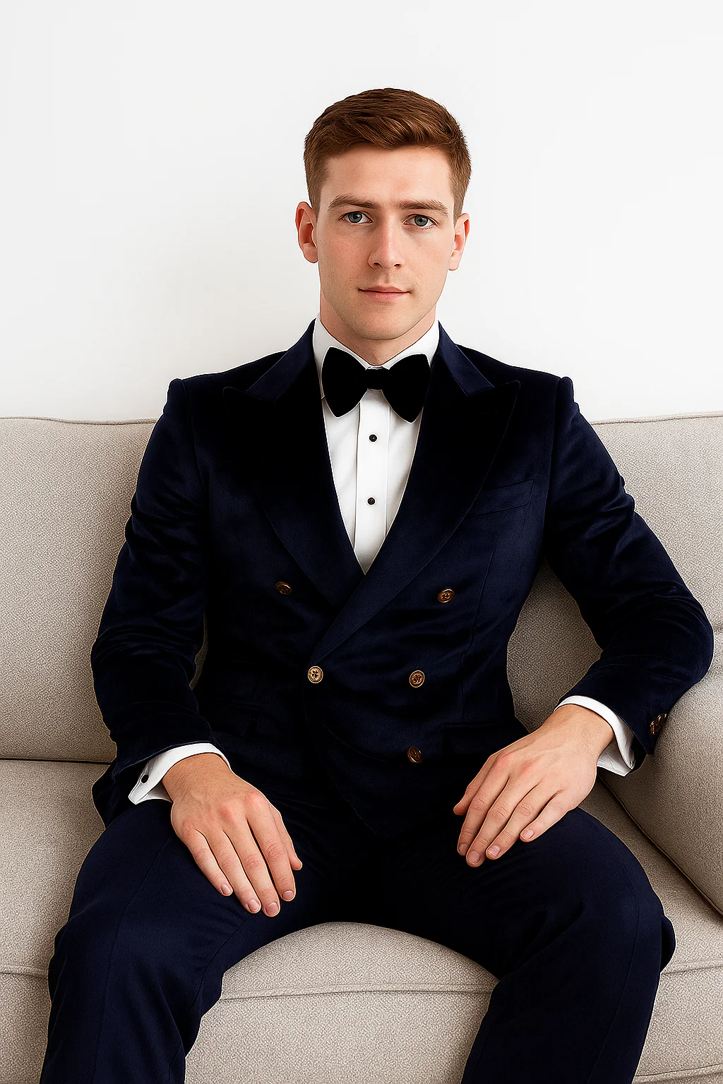Navy Blue Velvet Double Breasted Suits - Velvet Pants - Slim Fit Suit - Image 6