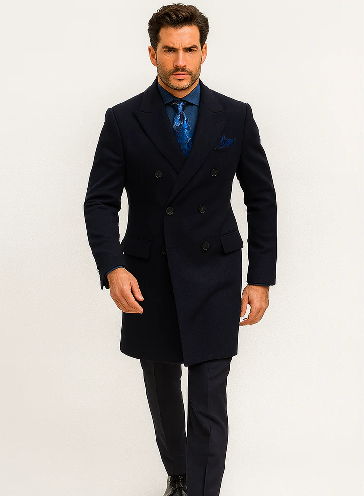 Navy Blue Wool Overcoat – Double Breasted Winter Topcoat for Men - Image 7