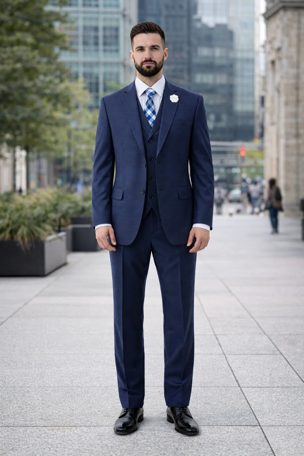 Navy Men's 2 Button Suit With Notch Collar Vest - Image 3