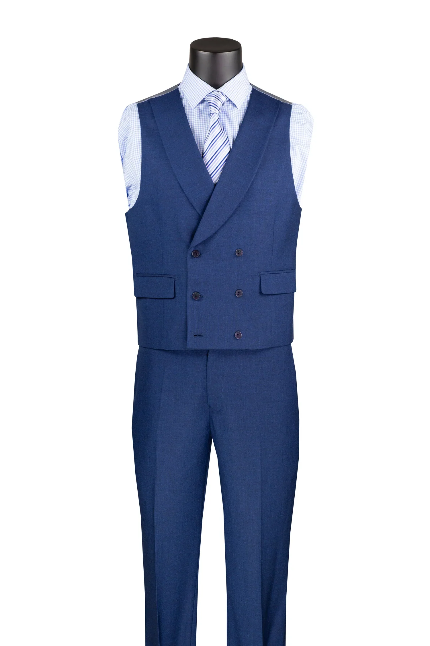 Navy Modern Fit 3-Piece Suit with Lapel Vest & Adjustable Pants - Image 2