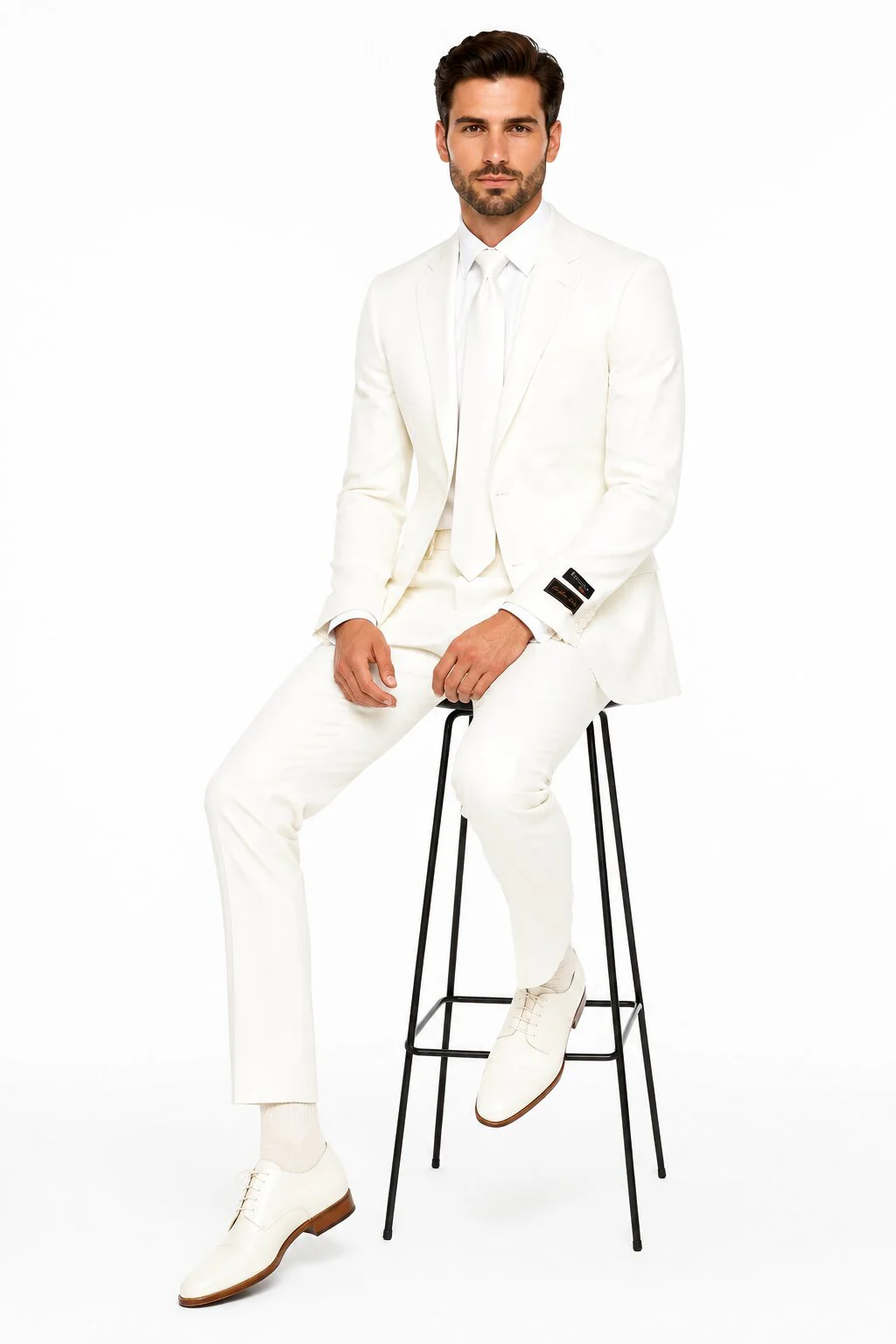 Novello Off-white, Modern Fit, Pure Wool Suit by Tiglio Luxe - Image 5