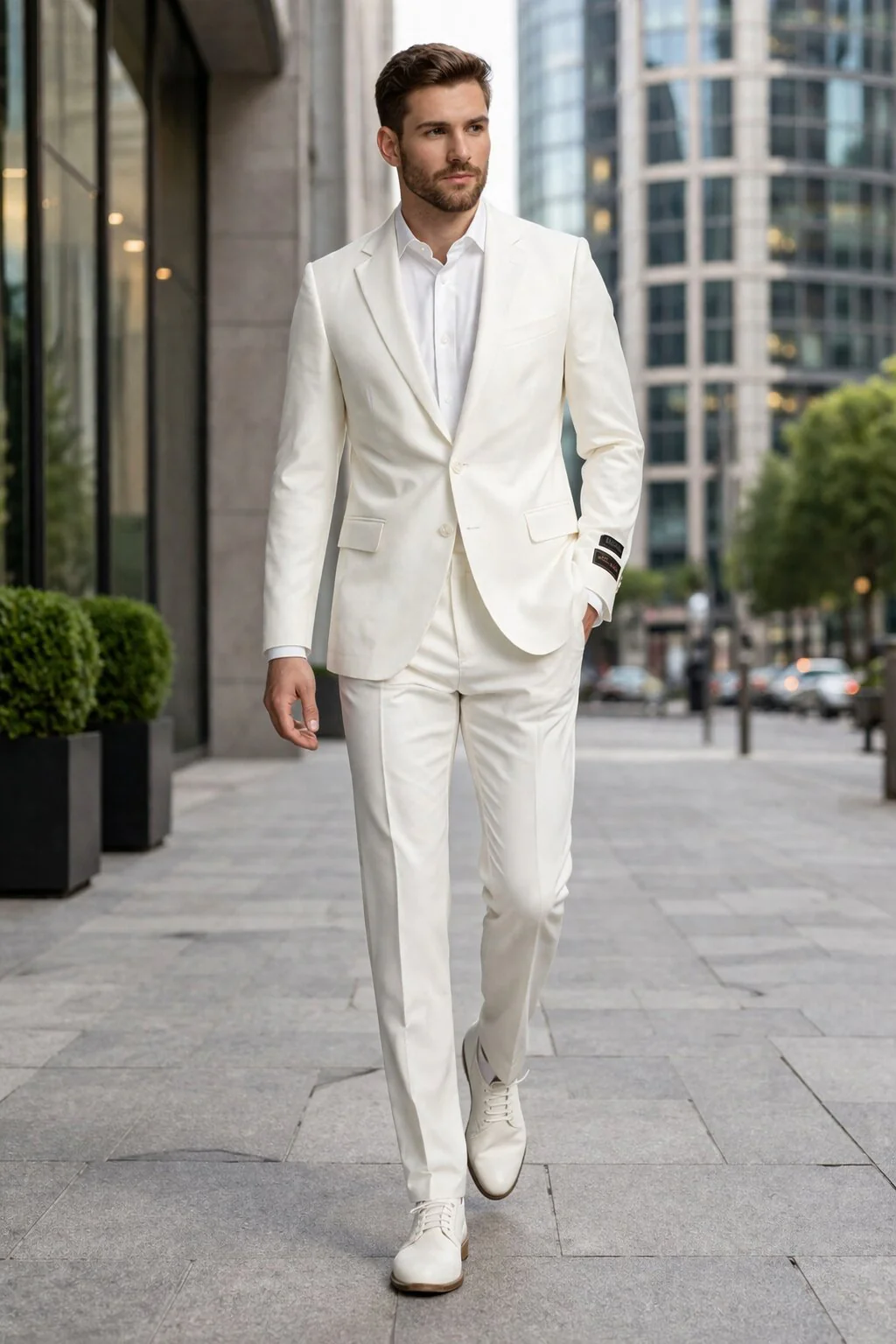 Novello Off-white, Modern Fit, Pure Wool Suit by Tiglio Luxe OFFWHITE - Image 7