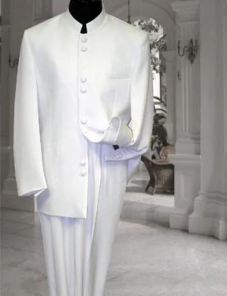 Off White sales Cream Ivory Mandarin Suits For Men - Image 10