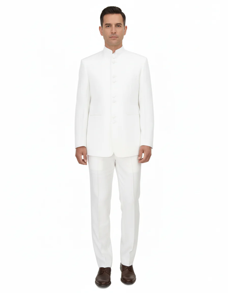 Off White sales Cream Ivory Mandarin Suits For Men - Image 2