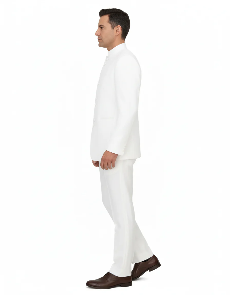 Off White sales Cream Ivory Mandarin Suits For Men - Image 5