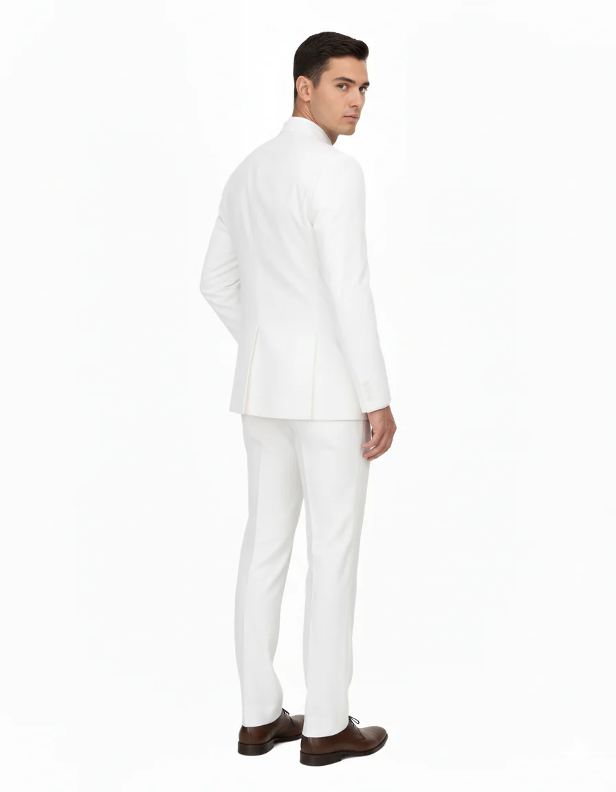 Off White sales Cream Ivory Mandarin Suits For Men - Image 6