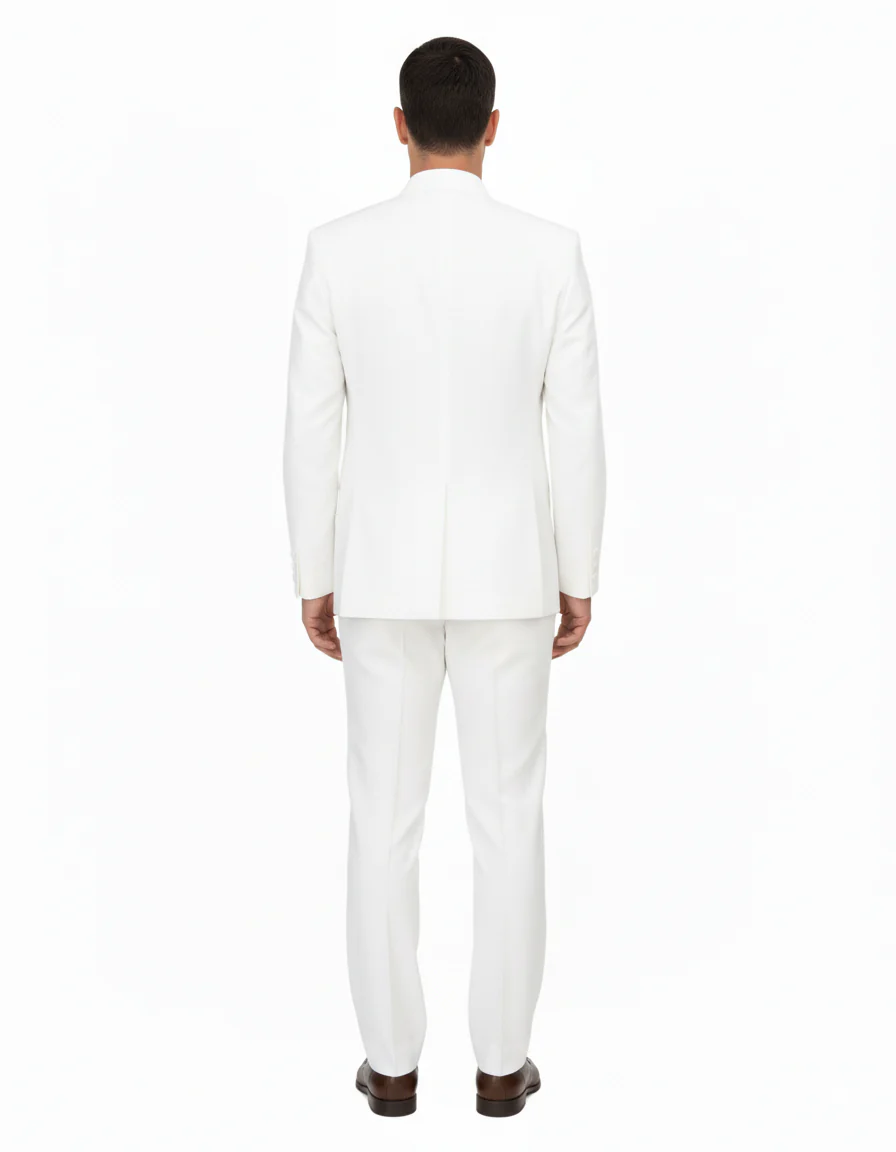 Off White sales Cream Ivory Mandarin Suits For Men - Image 8
