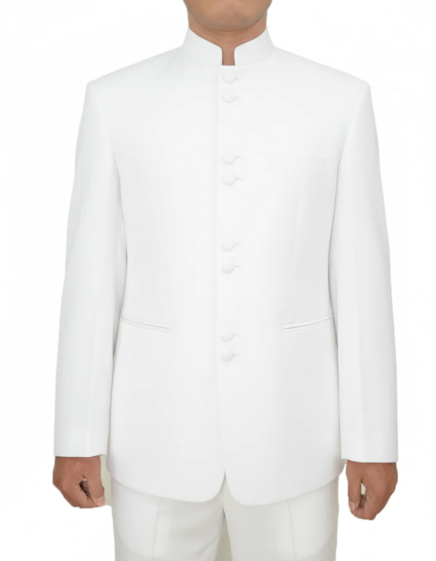 Off White sales Cream Ivory Mandarin Suits For Men - Image 9