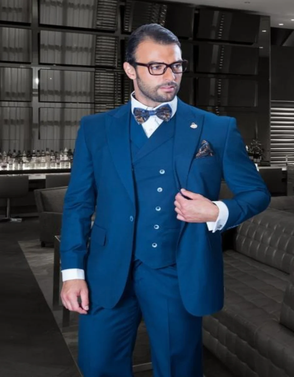 Old School Suit - 1920 Suit - Vintage Suit - Old Fashion Style Sapphire 1 Button Wide Leg Pants Suit
