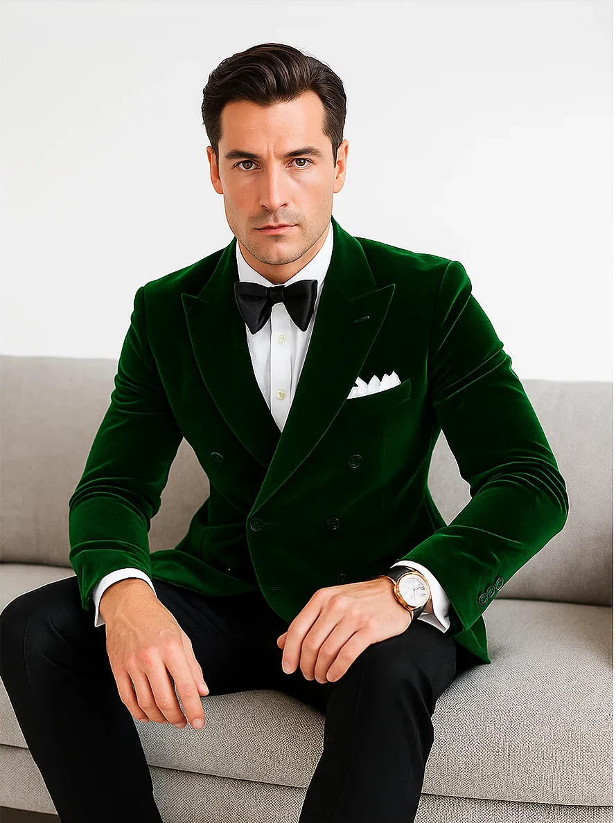 Olive Double Breasted Velvet Blazer - Velvet Sport Coat - Image 8