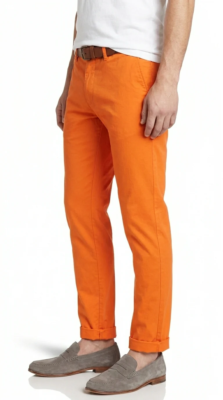 Men’s Orange Dress Pants with Flat Front, Smart Casual Formal Trousers - Image 9