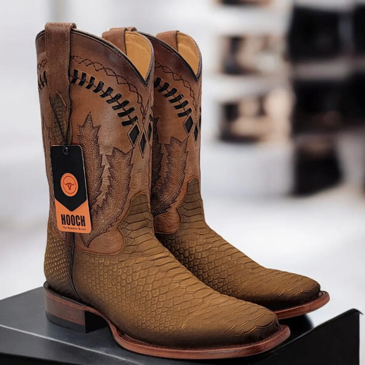 Oryx Snake Print Boots Square Toe by Hooch Boots