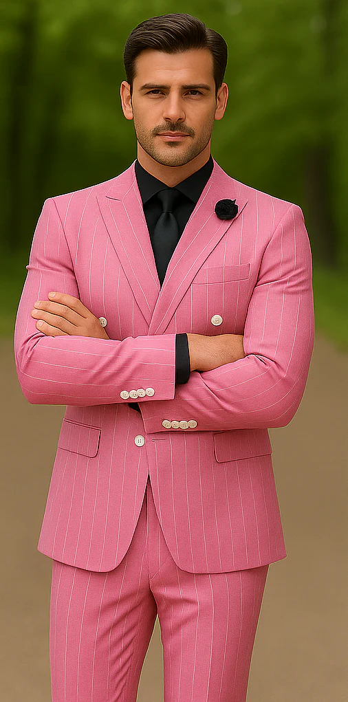 Pink Pinstripe Suit - Double Breasted Suit - Summer Suit - Image 4