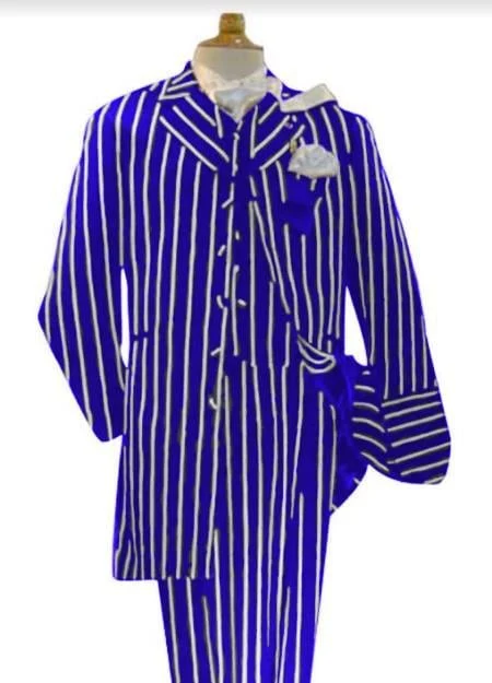 Pinstripe Zoot Suit - Royal Blue and White Pinstripe Gangster Suit - 1920s Suit - Image 7