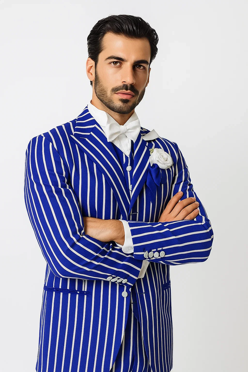 Pinstripe Zoot Suit - Royal Blue and White Pinstripe Gangster Suit - 1920s Suits - Image 2