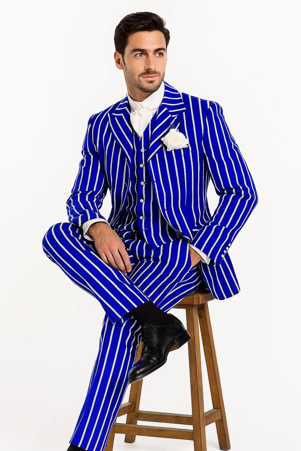 Pinstripe Zoot Suit - Royal Blue and White Pinstripe Gangster Suit - 1920s Suits - Image 5