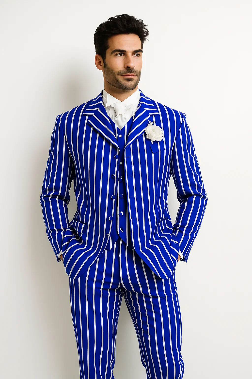 Pinstripe Zoot Suit - Royal Blue and White Pinstripe Gangster Suit - 1920s Suits - Image 6