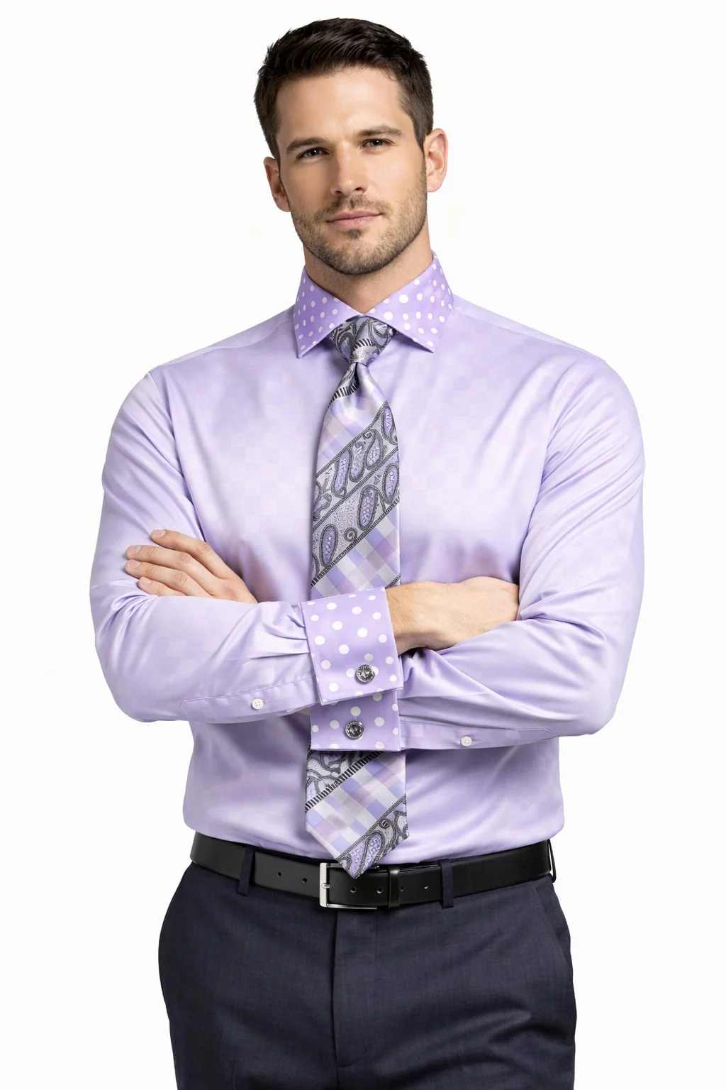 Polka Dot Dress Shirt - Lavender - Image 3