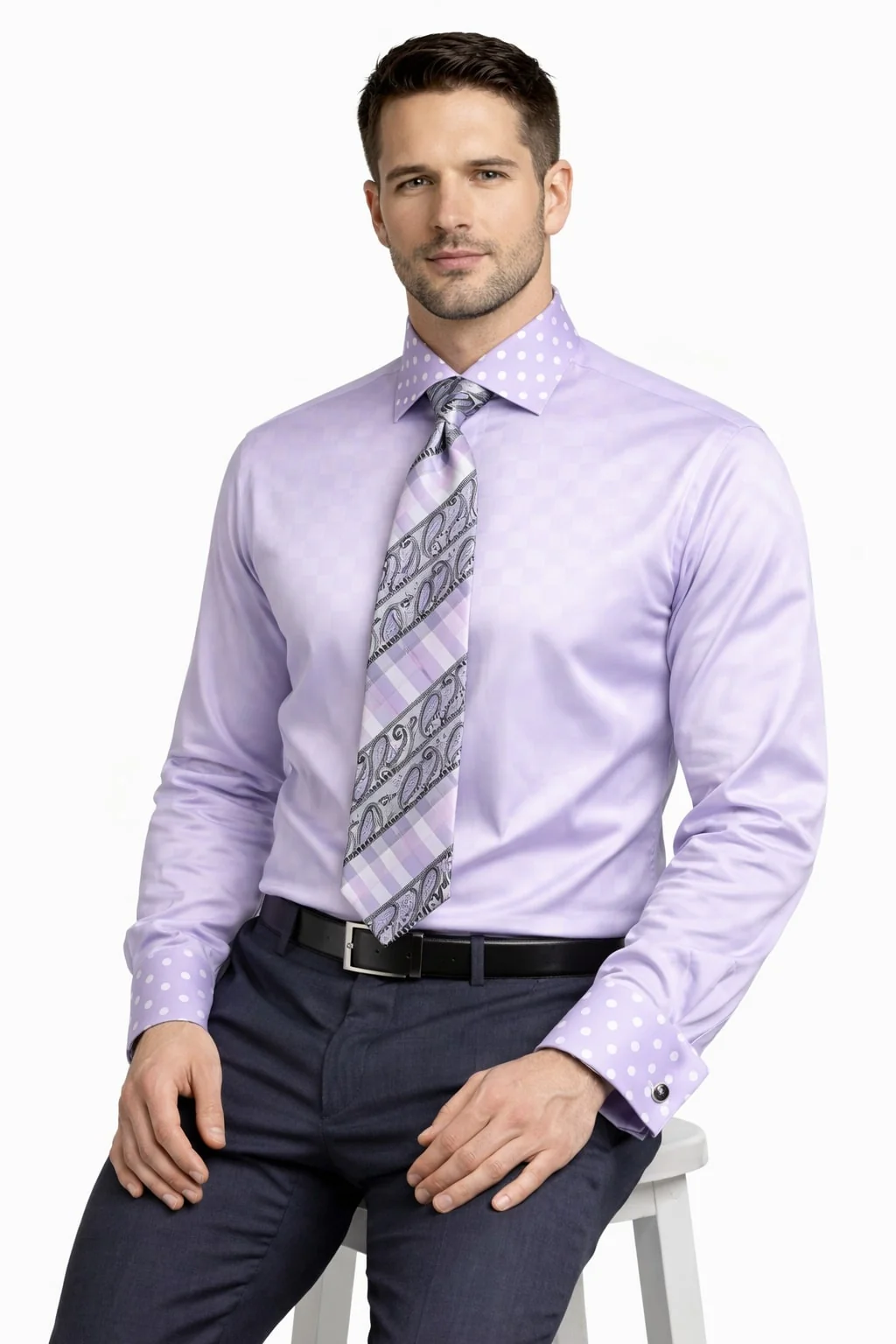 Polka Dot Dress Shirt - Lavender - Image 4