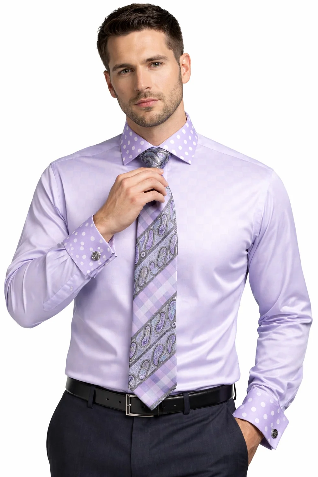 Polka Dot Dress Shirt - Lavender - Image 5
