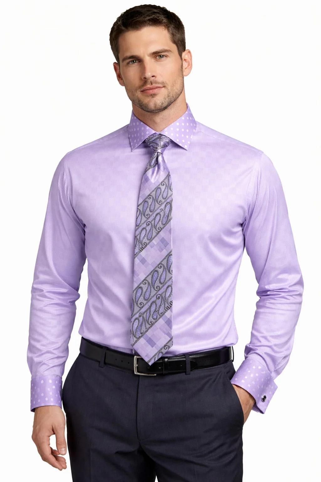 Polka Dot Dress Shirt - Lavender - Image 7