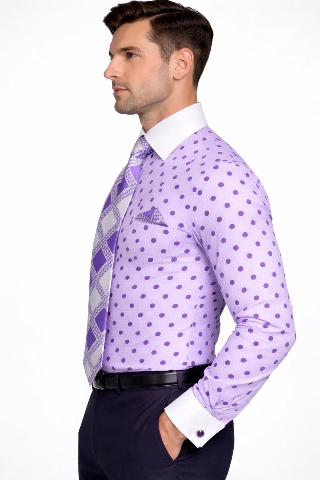 Polka Dot Dress Shirt - Purple - Image 3
