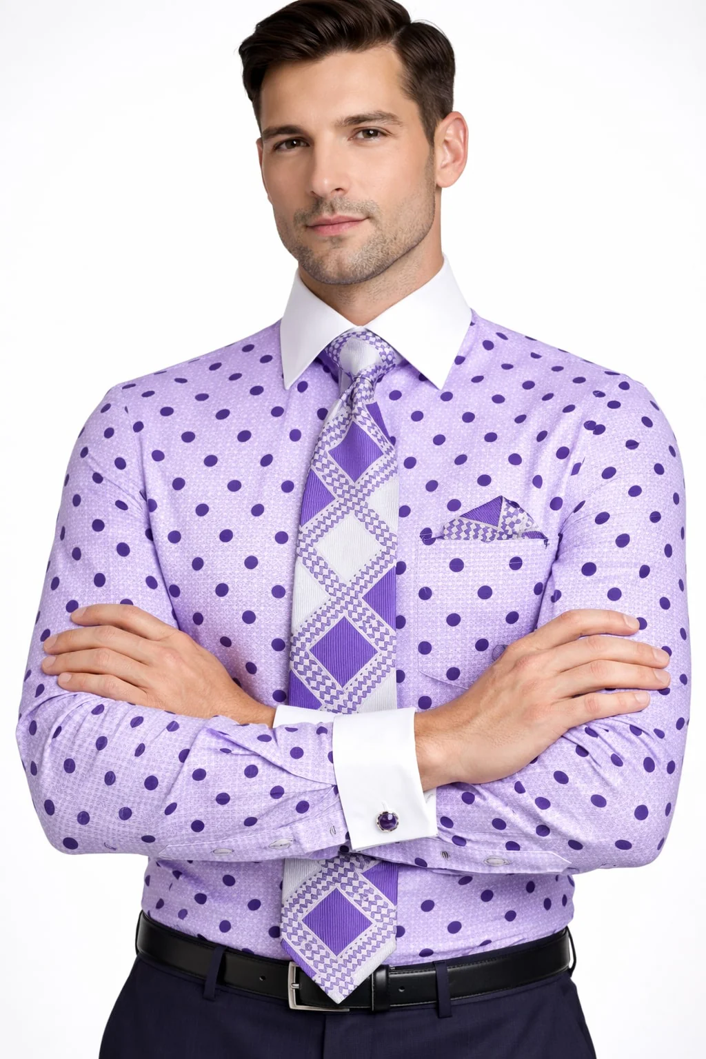 Polka Dot Dress Shirt - Purple - Image 4