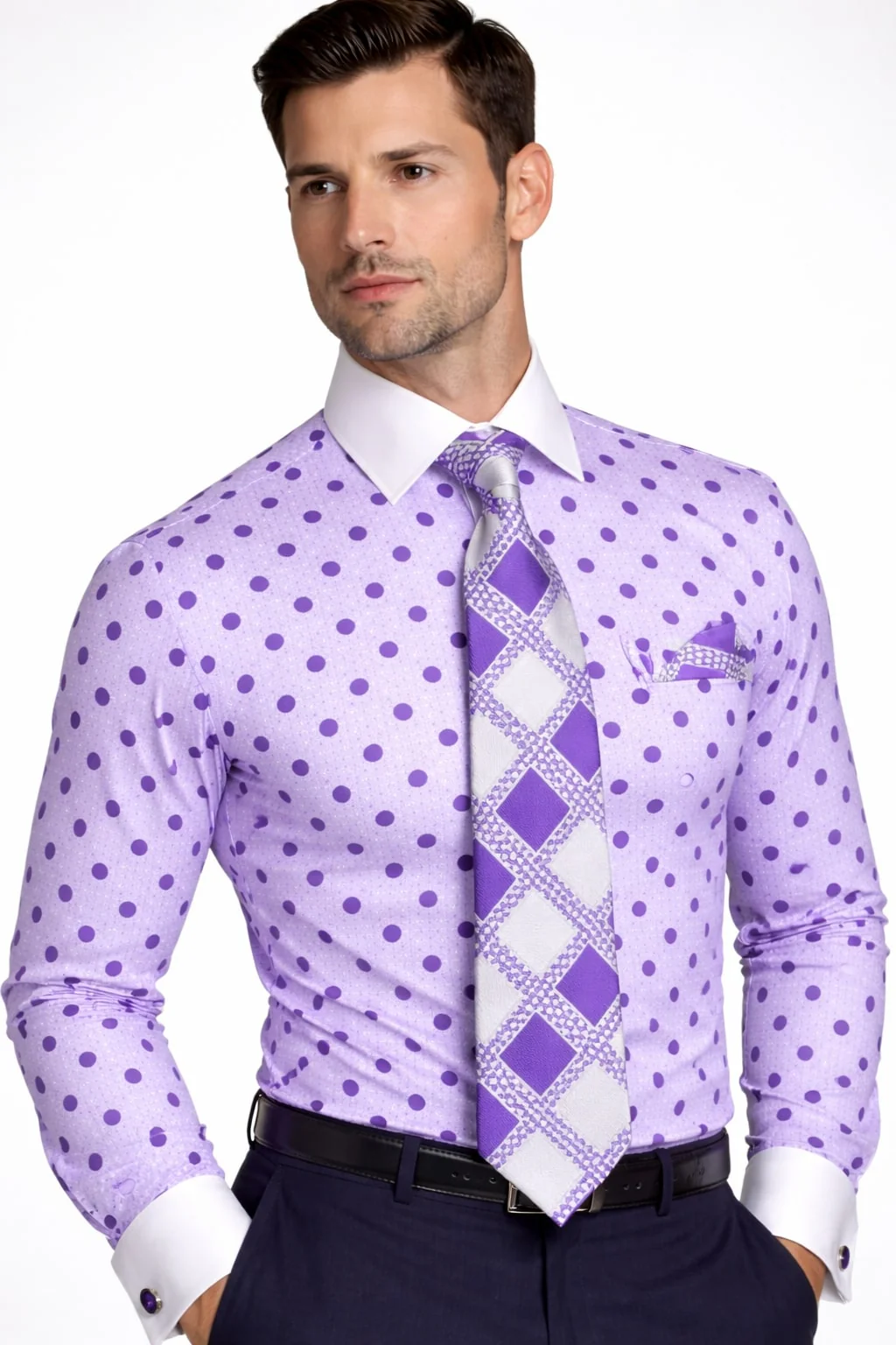 Polka Dot Dress Shirt - Purple - Image 6
