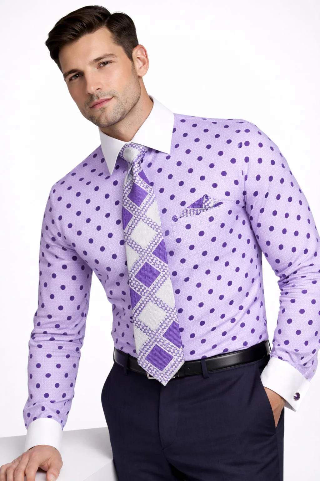 Polka Dot Dress Shirt - Purple - Image 7