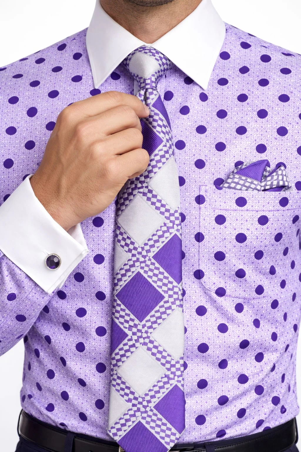 Polka Dot Dress Shirt - Purple - Image 8