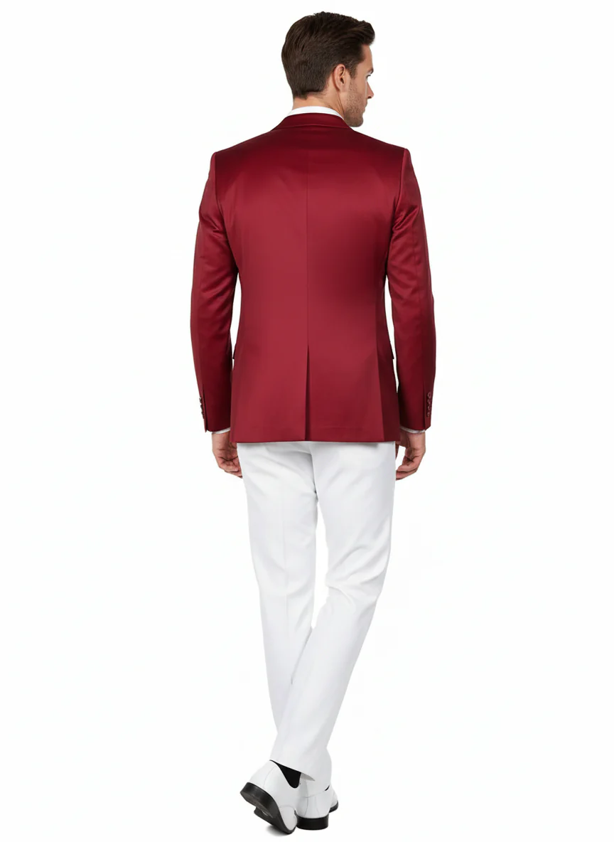 Premium Men's Burgundy Satin Slim Fit Blazer – Elegant Party & Wedding Suit Jacket in Maroon Wine Color - Image 4
