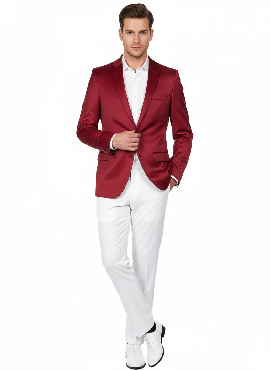 Premium Men's Burgundy Satin Slim Fit Blazer – Elegant Party & Wedding Suit Jacket in Maroon Wine Color - Image 5