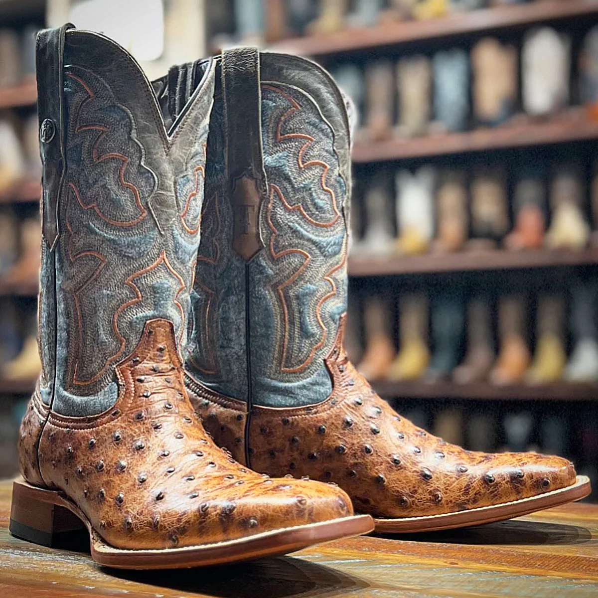 Printed Ostrich Square Toe Boots - Image 2