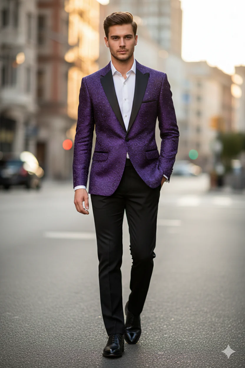 Purple Buttons Closure Floral Sportcoat - Image 6