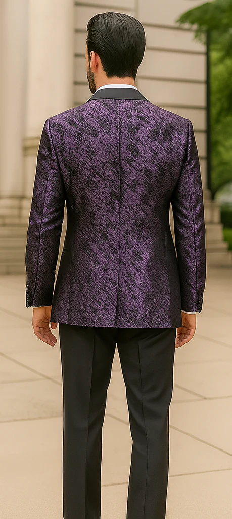 Purple Double Breasted Rough Streak Pattern Satin Peak Lapel Stacy Adams Men's Jacket - Image 2