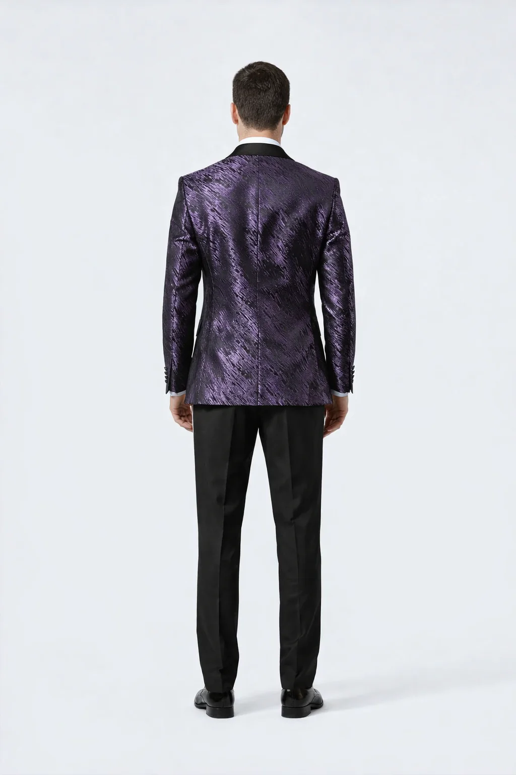 Purple Jacquard Prom Tuxedo Jacket – Double-Breasted Satin Peak Lapel - Image 4