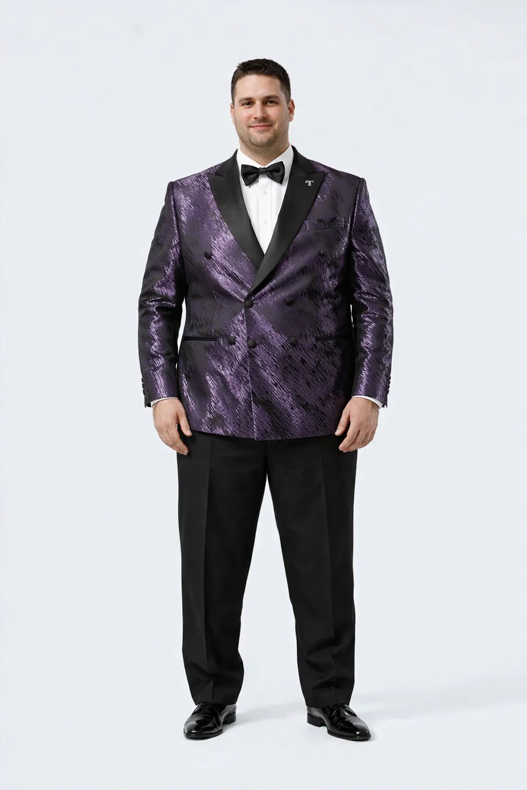 Purple Jacquard Prom Tuxedo Jacket – Double-Breasted Satin Peak Lapel - Image 6